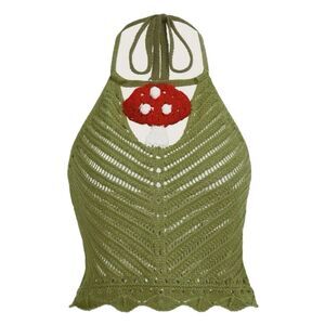 Y2K Fairycore Goblincore Crochet Boho Indie Mushroom Halter Crop Top